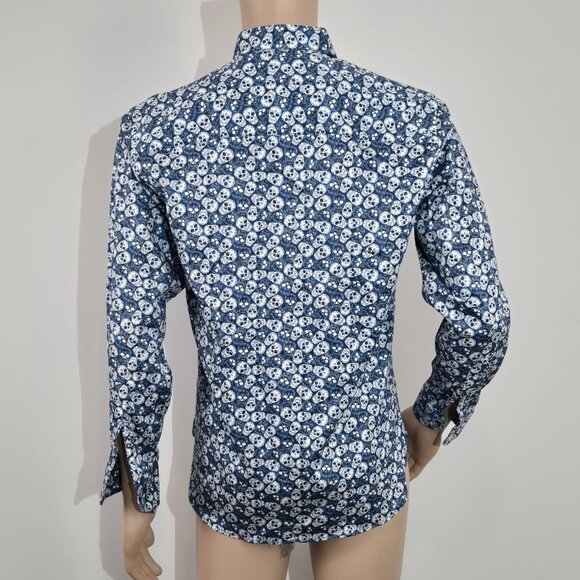 Luchiano Visconti Black Men's Shirt  Size S Long Sleeve Blue Skull (61) - Picture 3 of 9